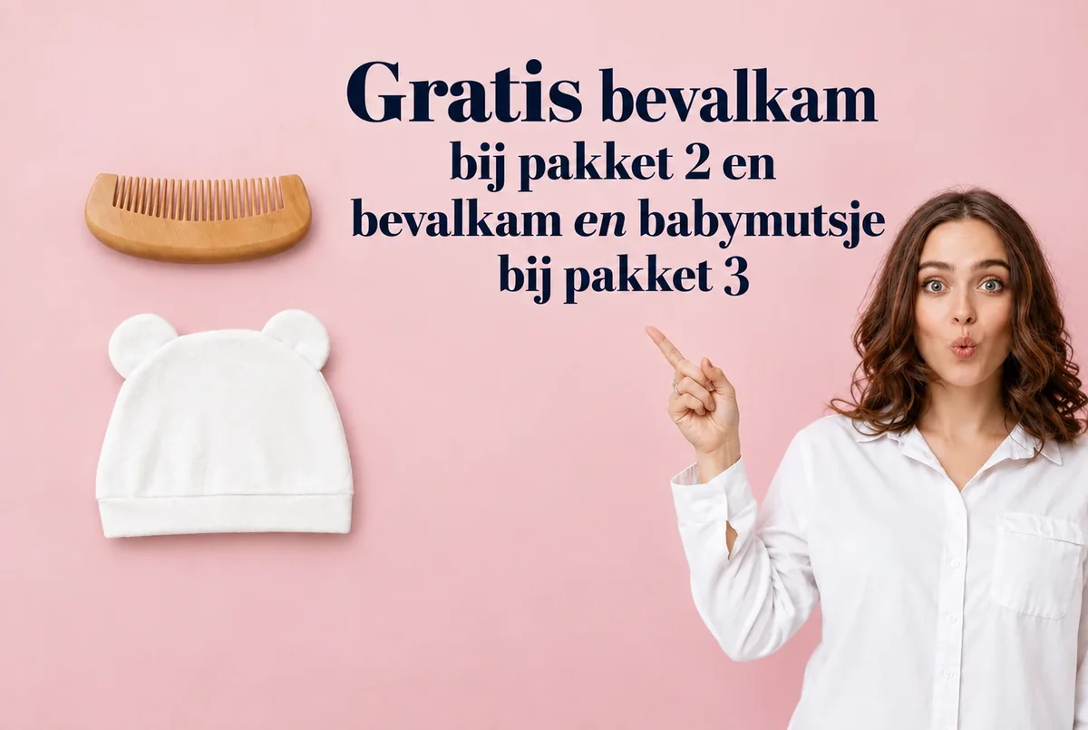 Gratis bevalkam bij pakket 2 en bevalkam en babymutsje bij pakket 3